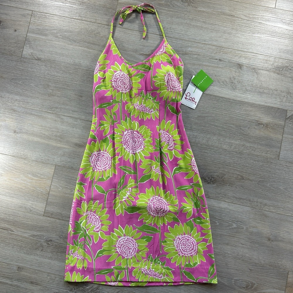 VTG NWT Lilly Pulitzer Size 0 Lena Silk Halter Sunflower Dress Built In Bra - Picture 1 of 15